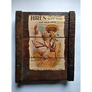 Vintage Hires Root Beer Wooden Sign - Child Riding a Rooster, Rustic Soda Decor